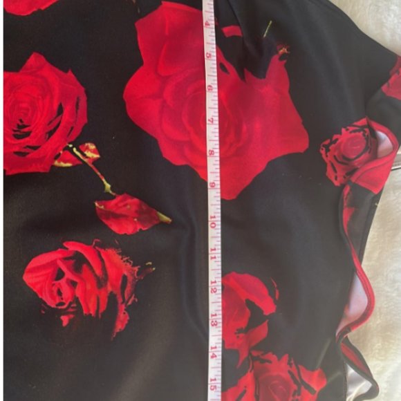 Sexy Red Rose Print One Shoulder Midi CAMEO Evening Party Bodycon Dress Size M - Picture 6 of 6